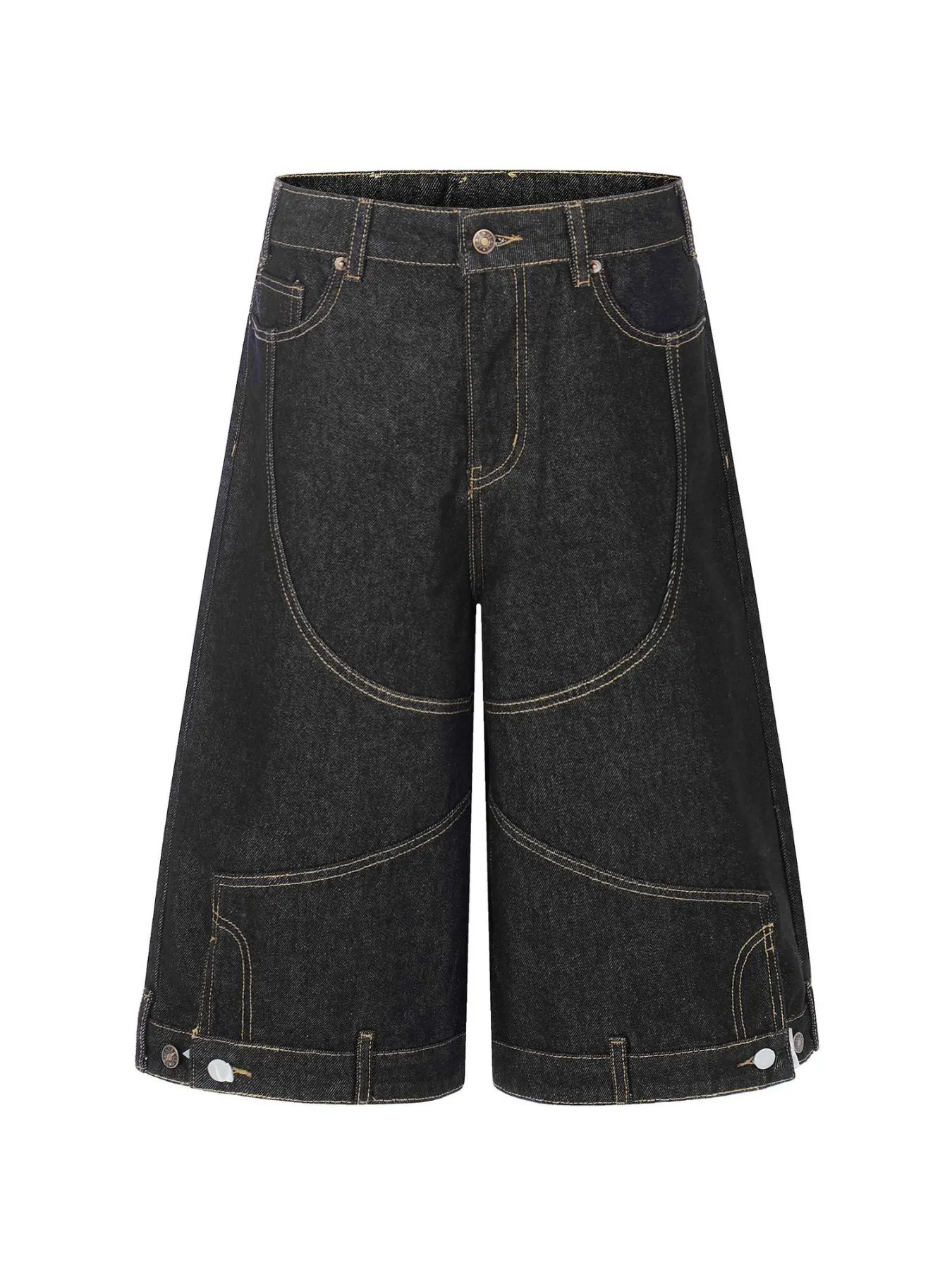 Men's Full Size High-Waisted Wide-Leg Denim Capris Plus Size - Black