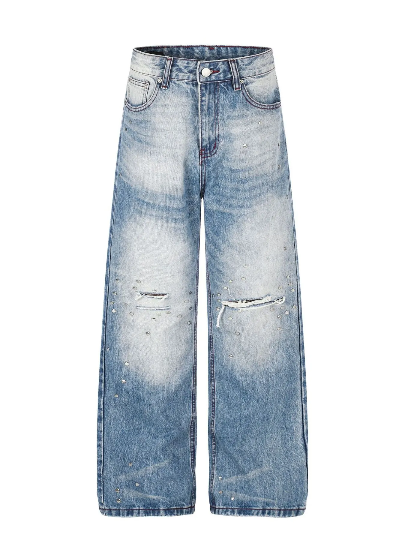 Men's Distressed Wide-Leg Jeans - Blue