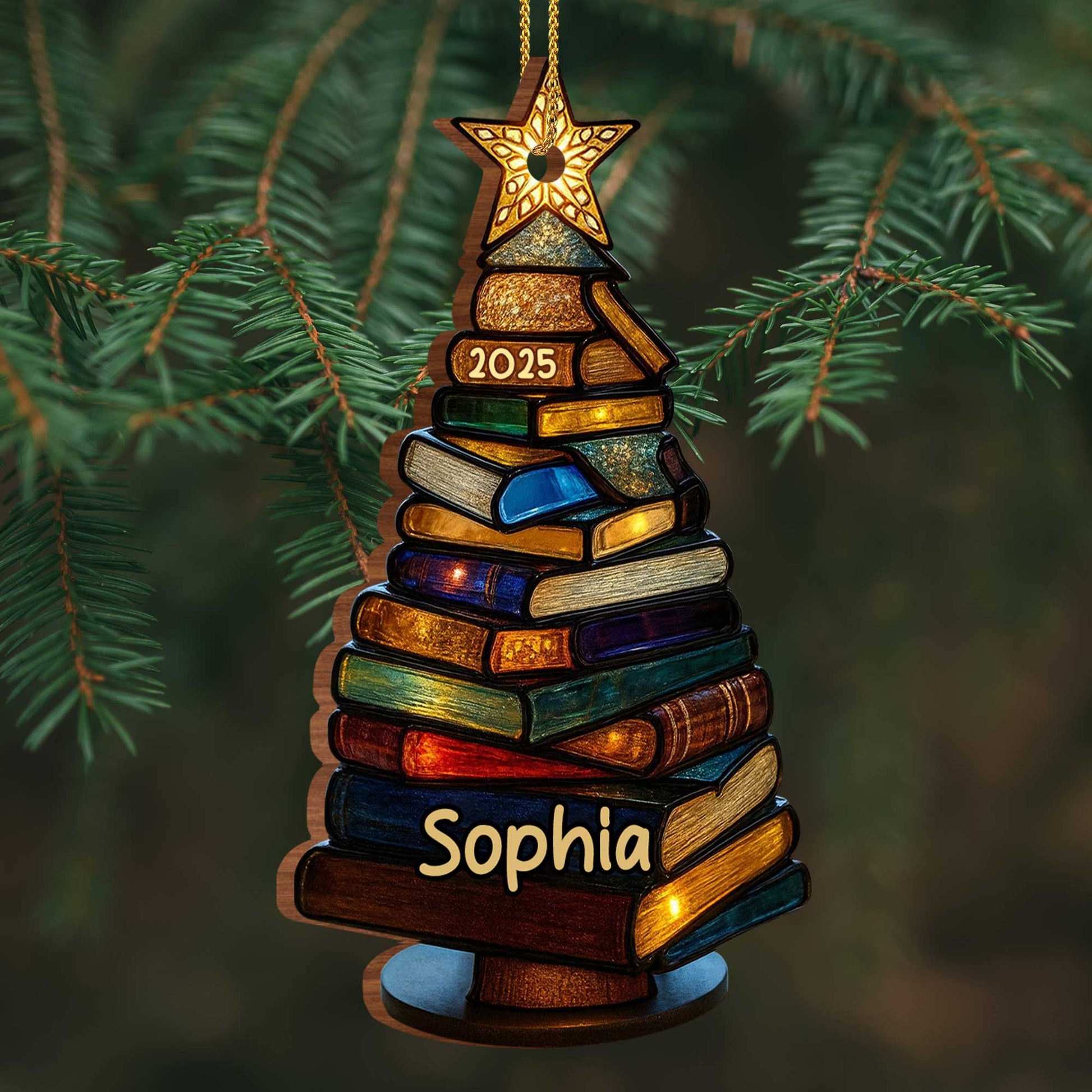 Beautiful Tree Ornament With Star - Personalized Custom Wood Ornament, Custom Shaped - BLV007_WDO