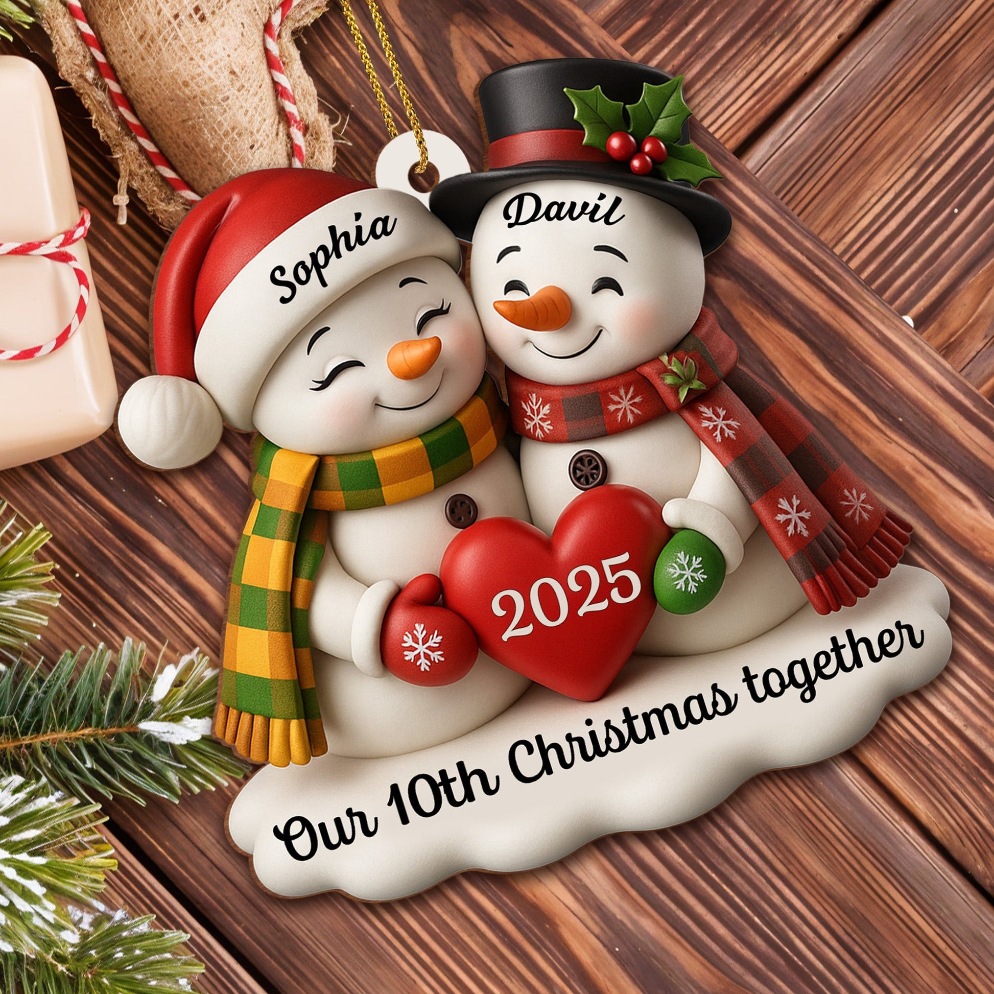 Our Christmas Together, Snowmen With Hearts And Holly
