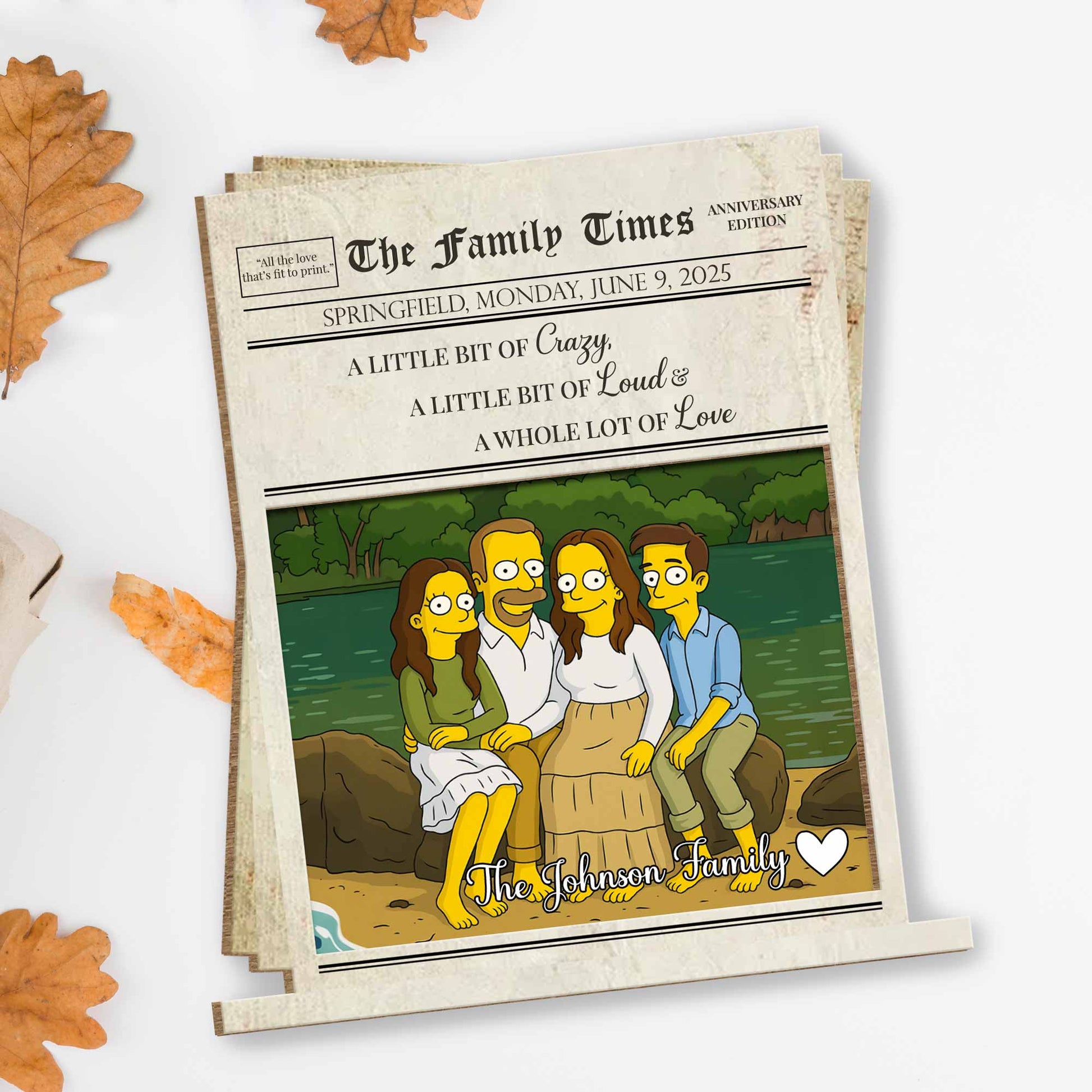 A Little Bit of Crazy, Loud & Love Family Portrait - Personalized Custom 2-Layer Wood Plaque With Flat Base - FAM402_WPLA