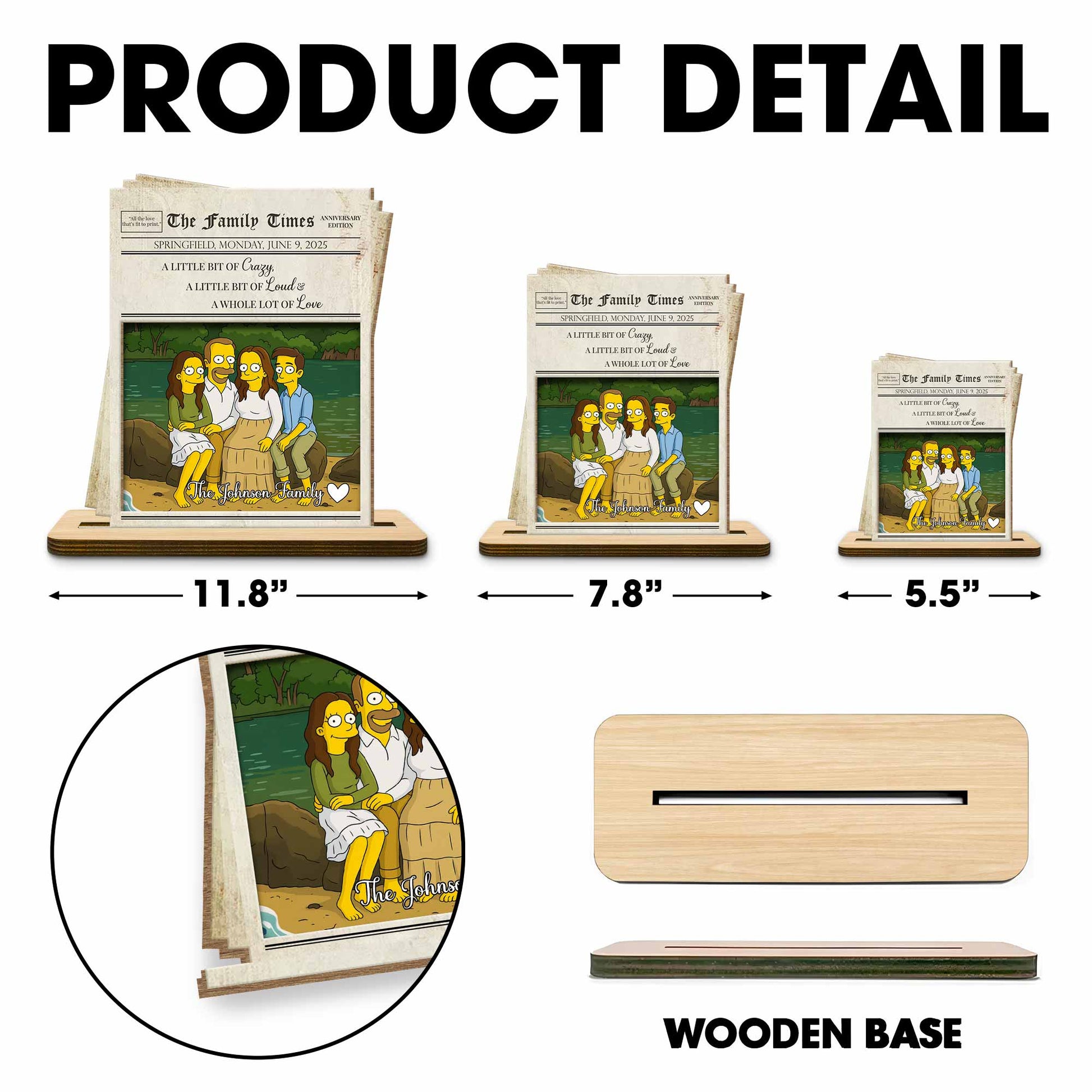 A Little Bit of Crazy, Loud & Love Family Portrait - Personalized Custom 2-Layer Wood Plaque With Flat Base - FAM402_WPLA