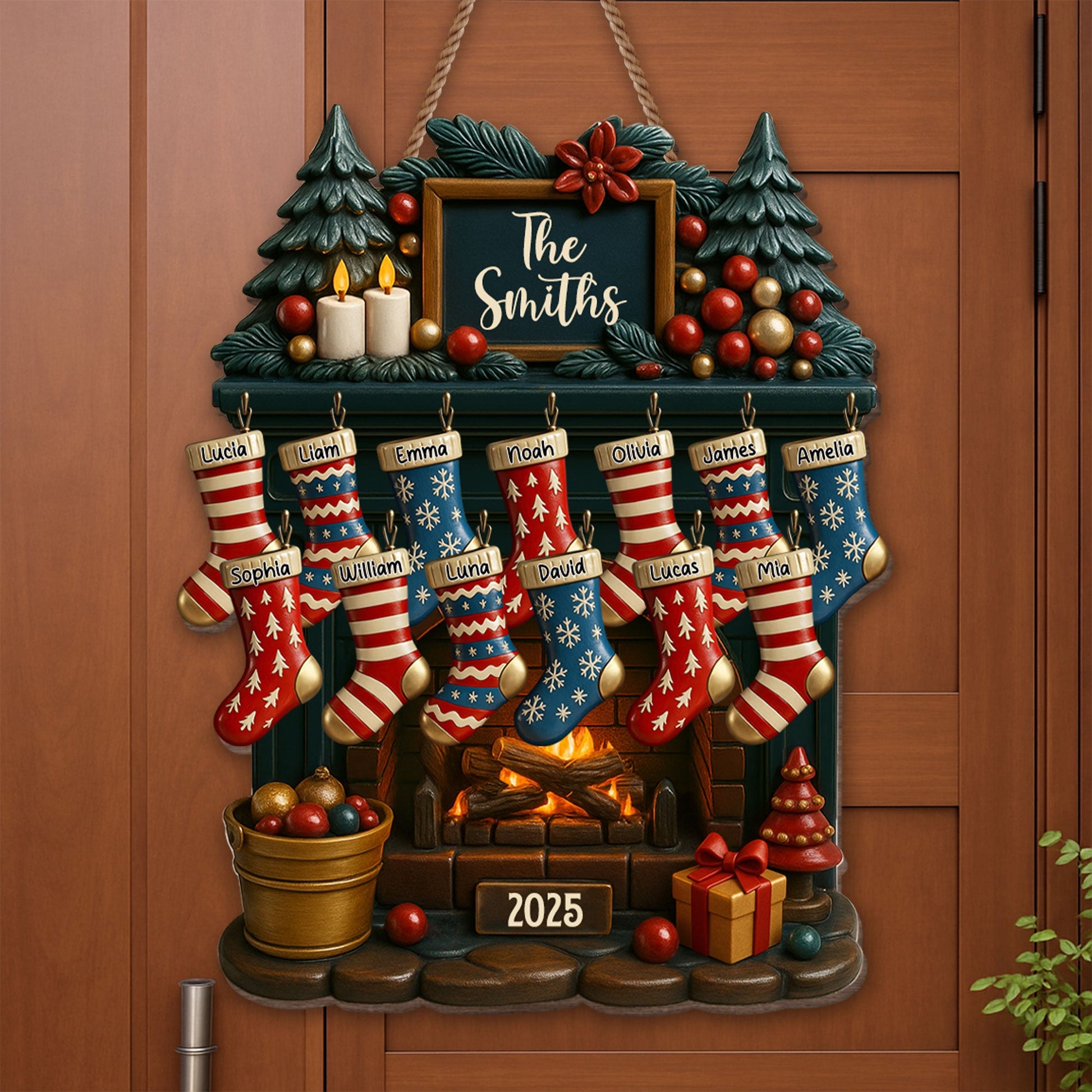 Celebrate A Cozy Family Christmas With Fireplace And Christmas Stockings
