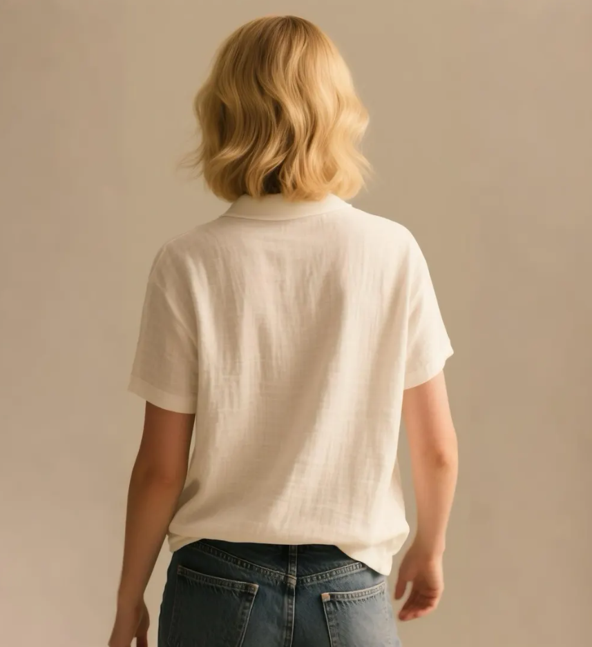 White Cotton Linen Polo Shirt: Minimalist Summer Tee