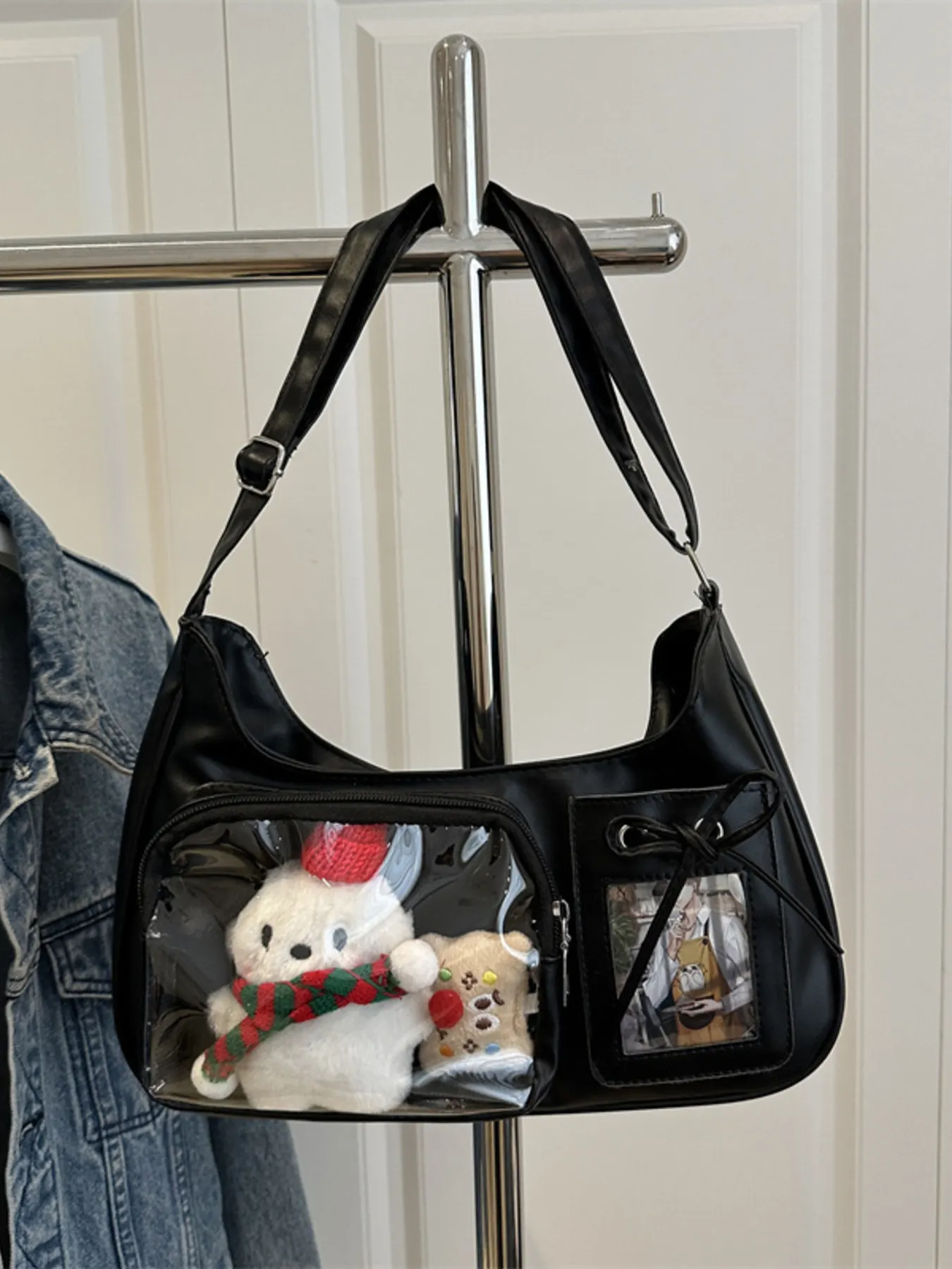 Clear Pocket Crossbody Bag - Black