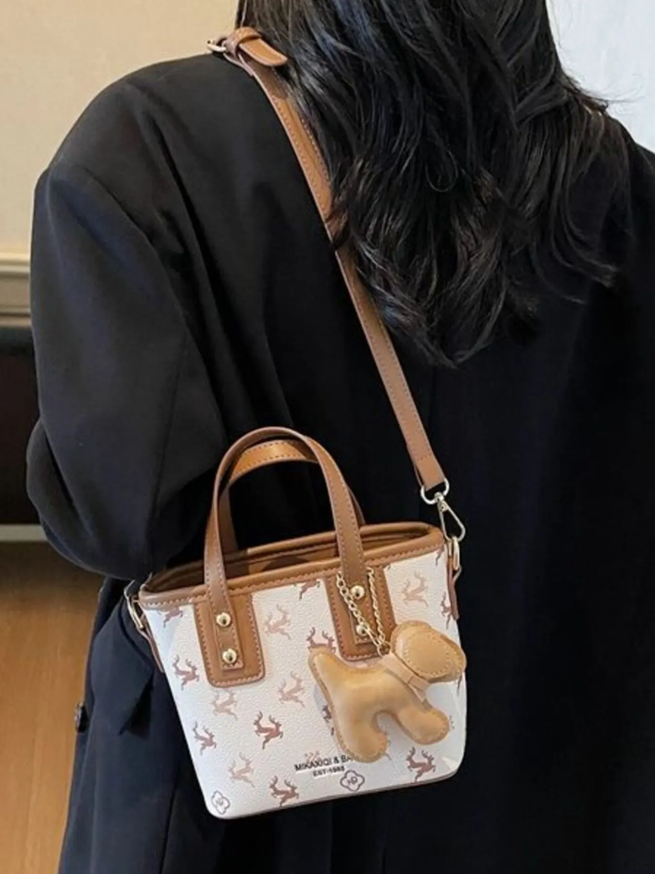 Lightweight Printed Crossbody Bag - Camel