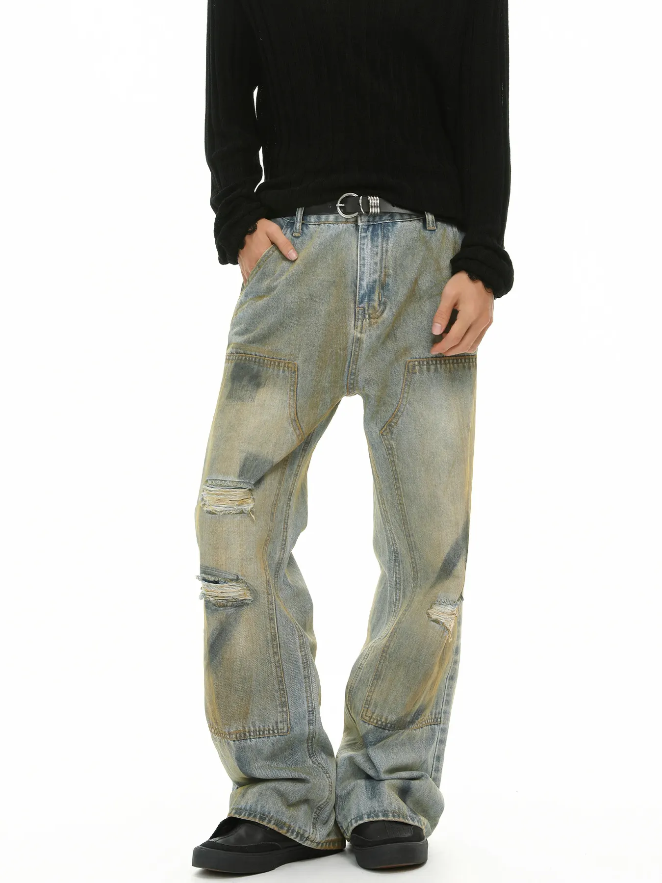 Men's Distressed Vintage Wash Loose-Fit Jeans - Light