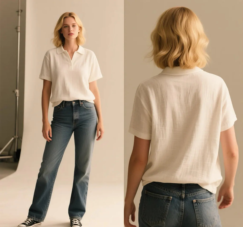 White Cotton Linen Polo Shirt: Minimalist Summer Tee