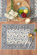 Quilted Placemats: Hand Block Print Blue Floral Cotton Dining Table Mats