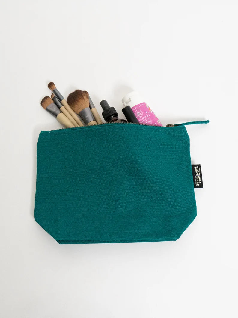 Makeup Bag: Cotton Canvas Zippered Cosmetic Pouch