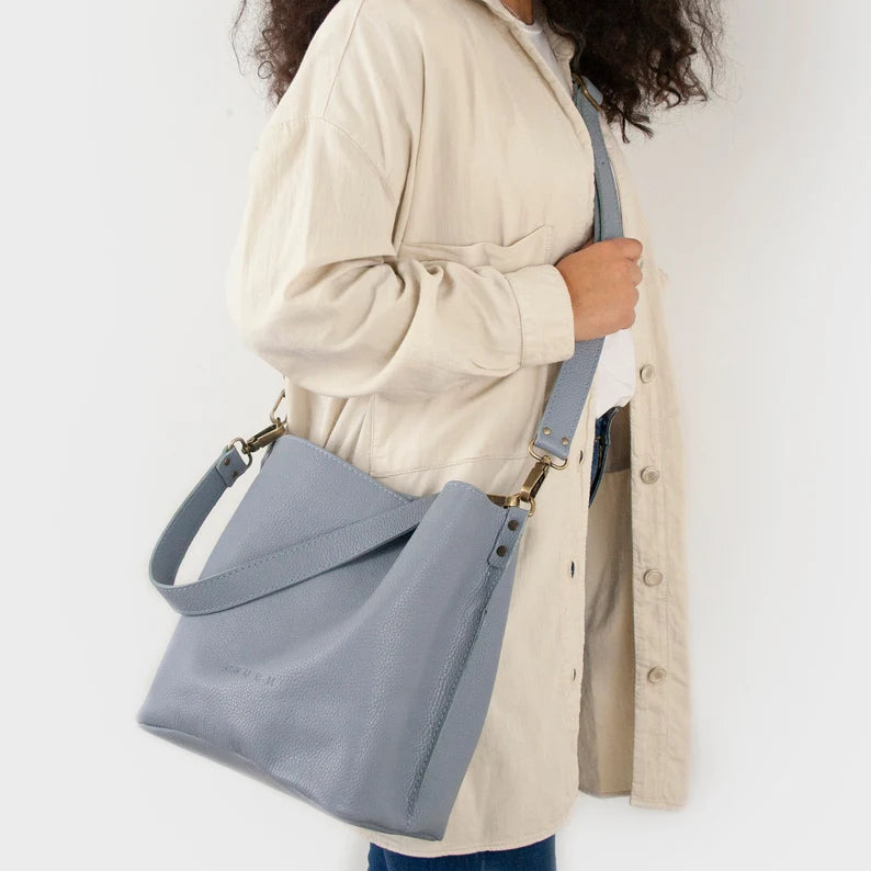 Full Grain Leather Bucket Tote: Handmade Adjustable Crossbody Purse