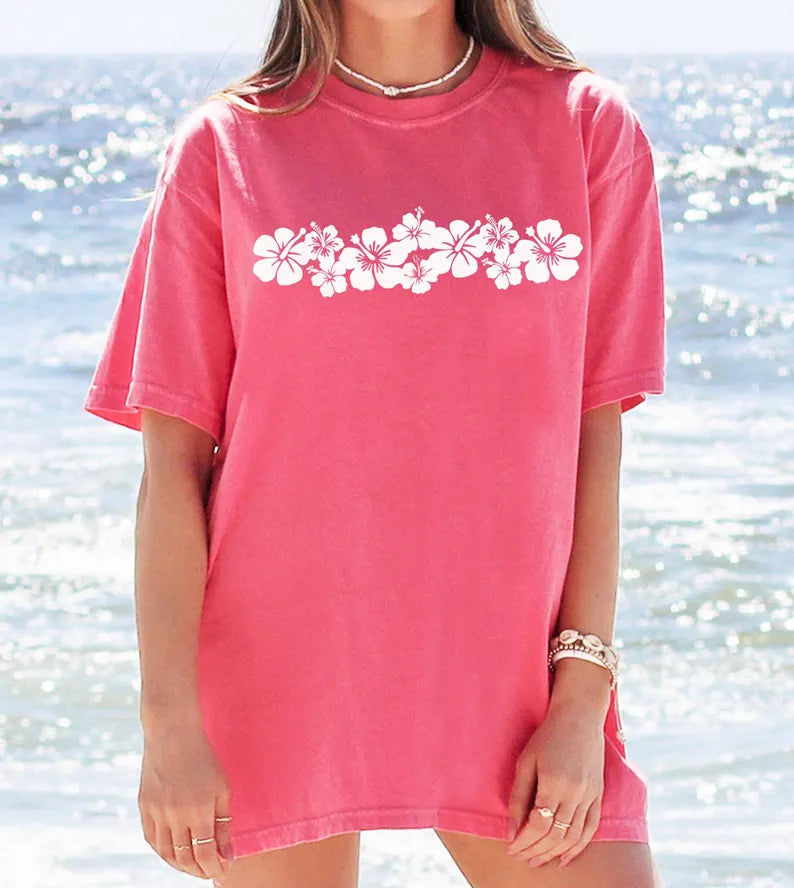 Hibiscus Flower T-Shirt: Aloha Hawaii Oversized