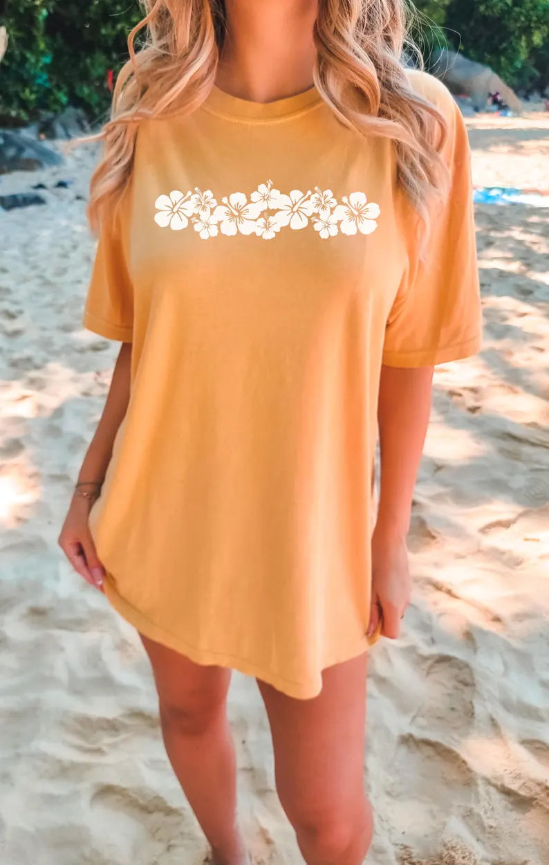 Hibiscus Flower T-Shirt: Aloha Hawaii Oversized