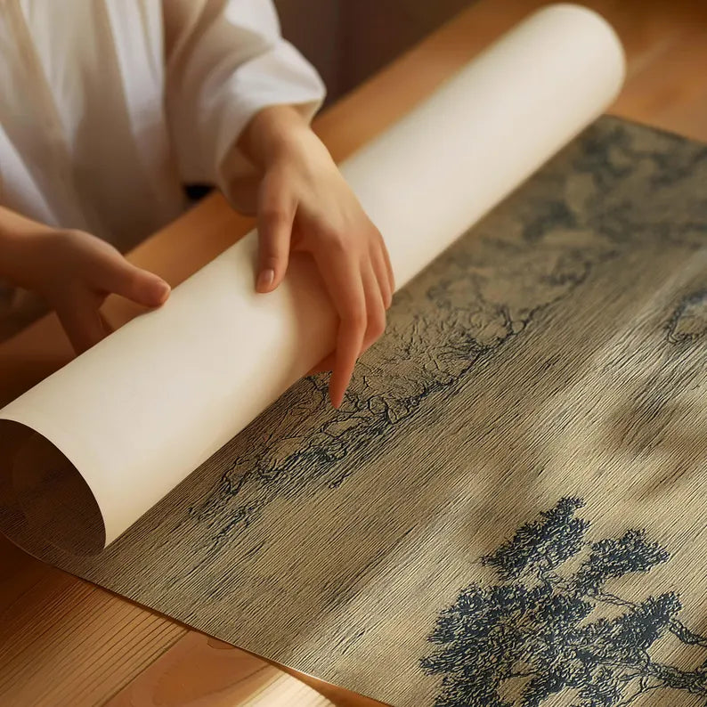 Vintage Japanese Sketch Print - Antique Nature Landscape Poster & Minimalist Coastal Moody Wall Art