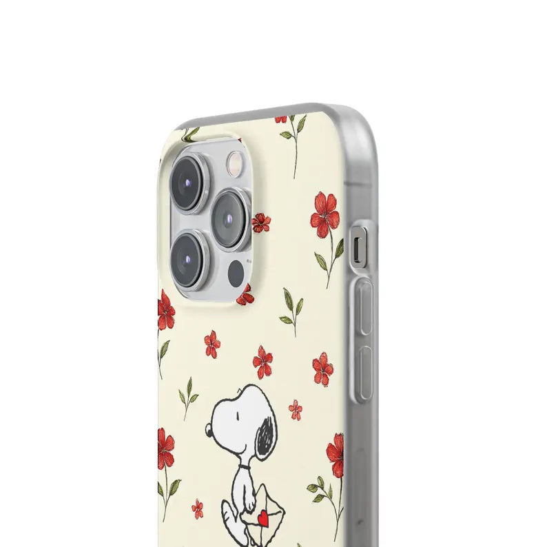 Snoopy with Love Letter Phone Case - Cute Peanuts Cartoon Shockproof Clear Cover for iPhone
