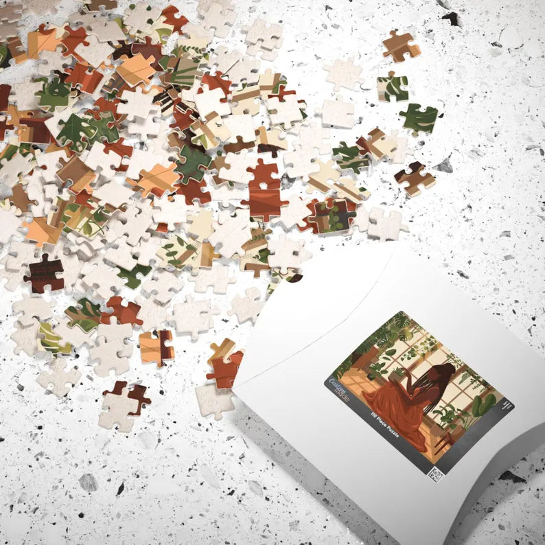 African American Plant Lady Puzzle - Black Woman with Houseplants Jigsaw Puzzle & Botanical Art Decor