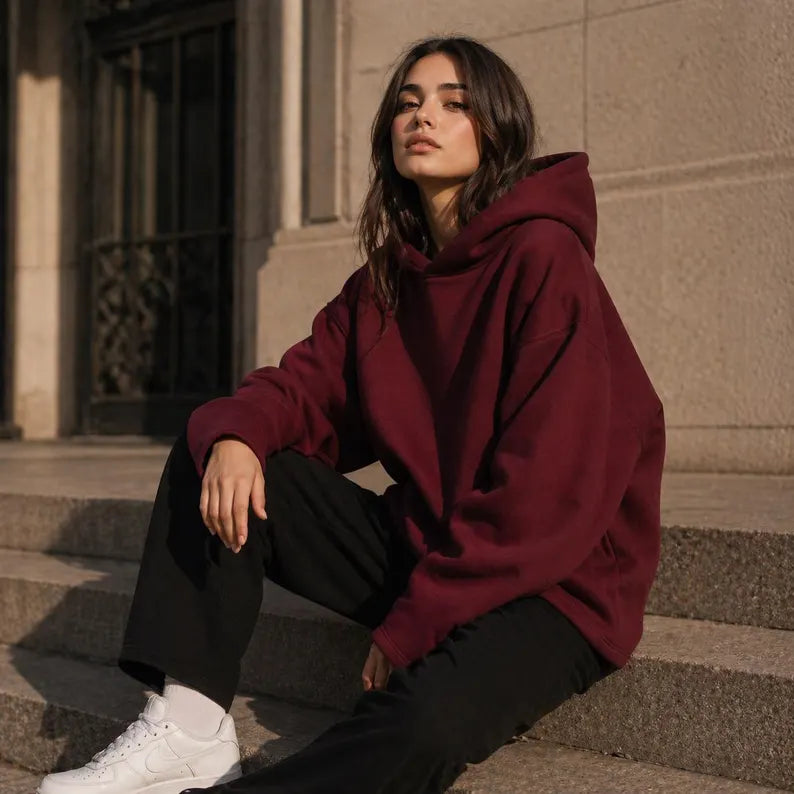 Oversized Maroon Hoodie Minimal Streetwear