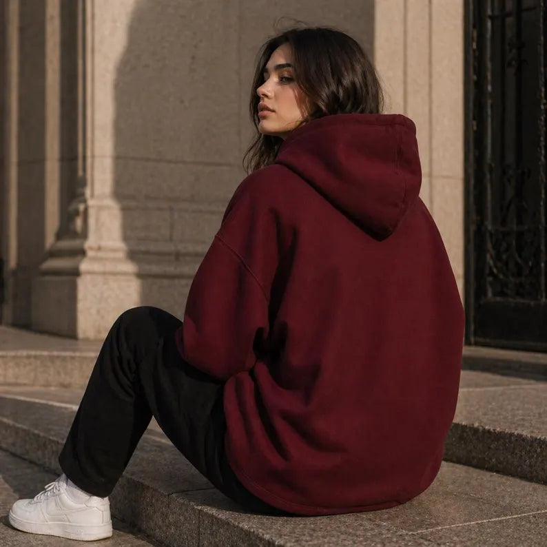 Oversized Maroon Hoodie Minimal Streetwear