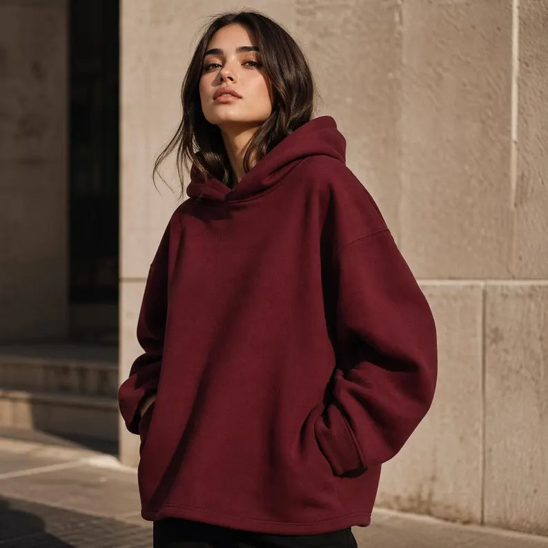 Oversized Maroon Hoodie Minimal Streetwear
