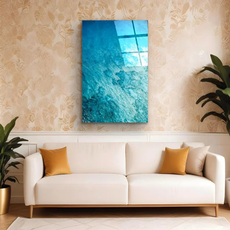 Turquoise Ocean Aerial Metal Print - Glossy Aluminum Coastal Wall Art & Vibrant Blue Sea Decor