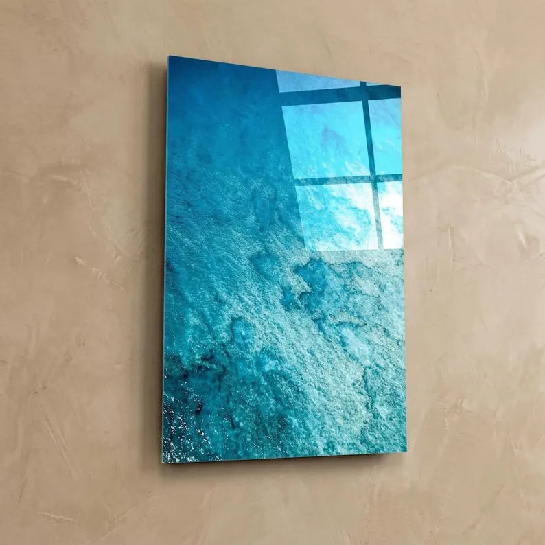 Turquoise Ocean Aerial Metal Print - Glossy Aluminum Coastal Wall Art & Vibrant Blue Sea Decor