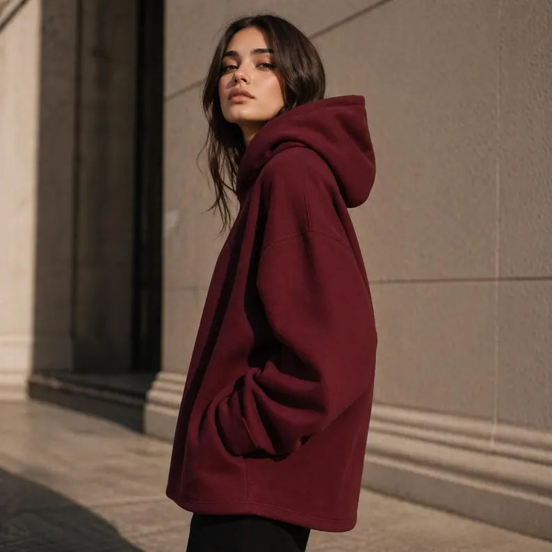Oversized Maroon Hoodie Minimal Streetwear