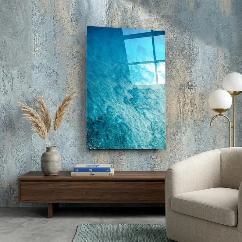 Turquoise Ocean Aerial Metal Print - Glossy Aluminum Coastal Wall Art & Vibrant Blue Sea Decor