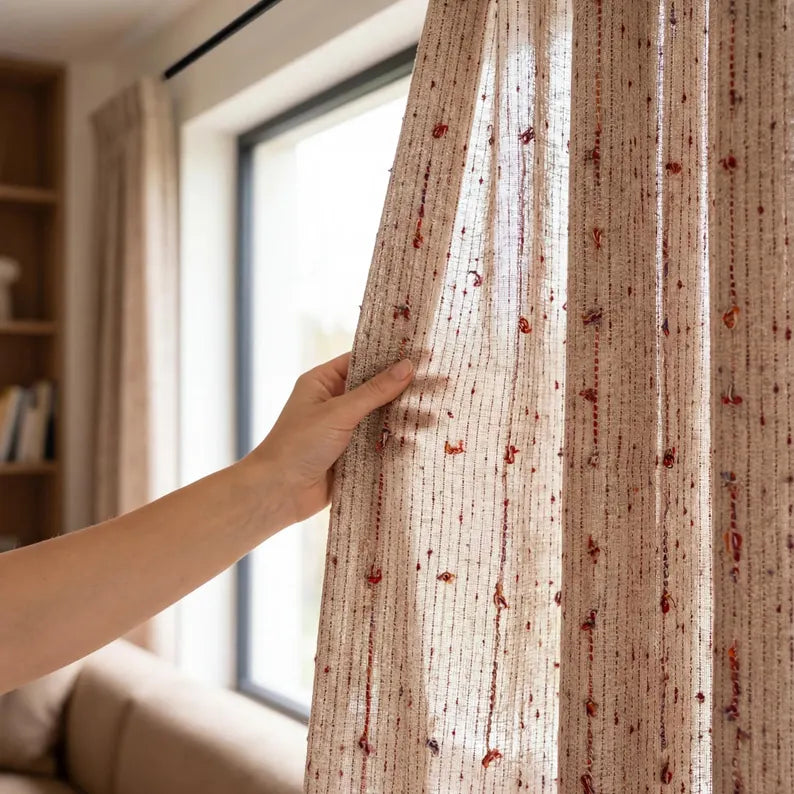 Quilted Curtains: Extra Wide Textured Linen Designer Window Panels