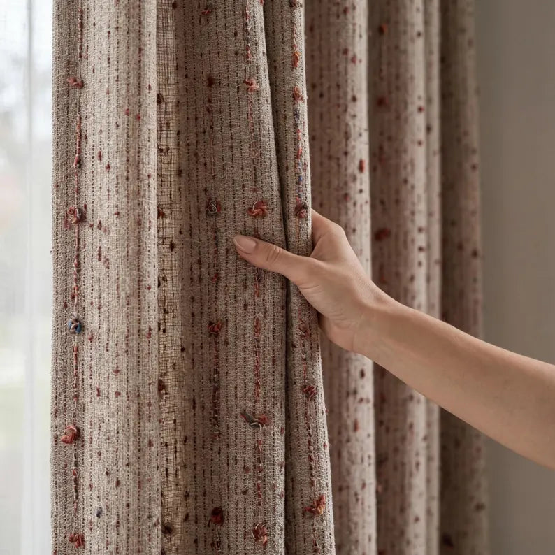 Quilted Curtains: Extra Wide Textured Linen Designer Window Panels