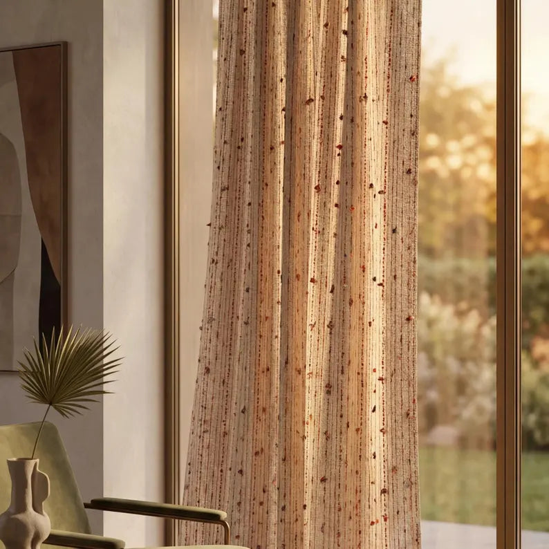 Quilted Curtains: Extra Wide Textured Linen Designer Window Panels