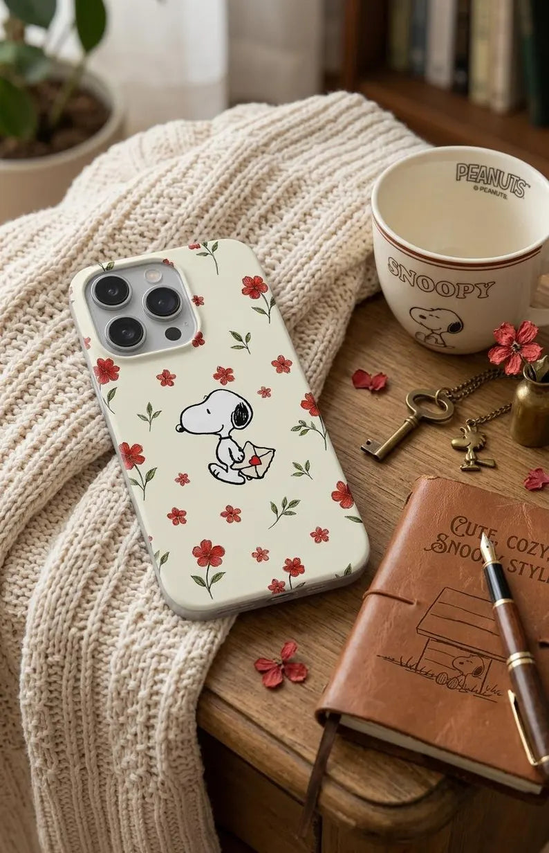 Snoopy with Love Letter Phone Case - Cute Peanuts Cartoon Shockproof Clear Cover for iPhone