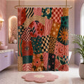 Maximalist Patchwork Shower Curtain - Eclectic Floral Checker Funky Bath Decor