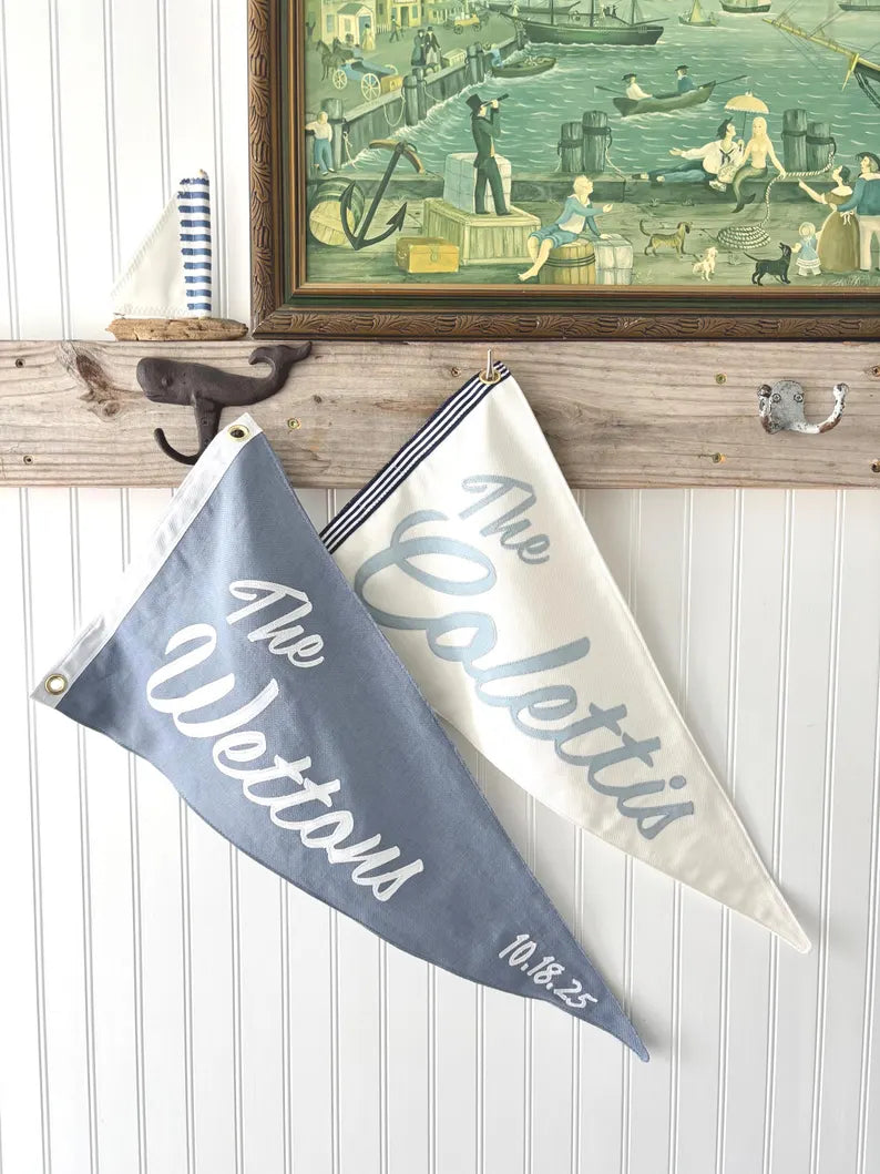 Custom Linen Wedding Flag | Personalized Last Name Pennant