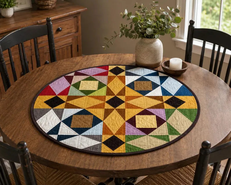 Primitive Patchwork Star Quilted Round Mat