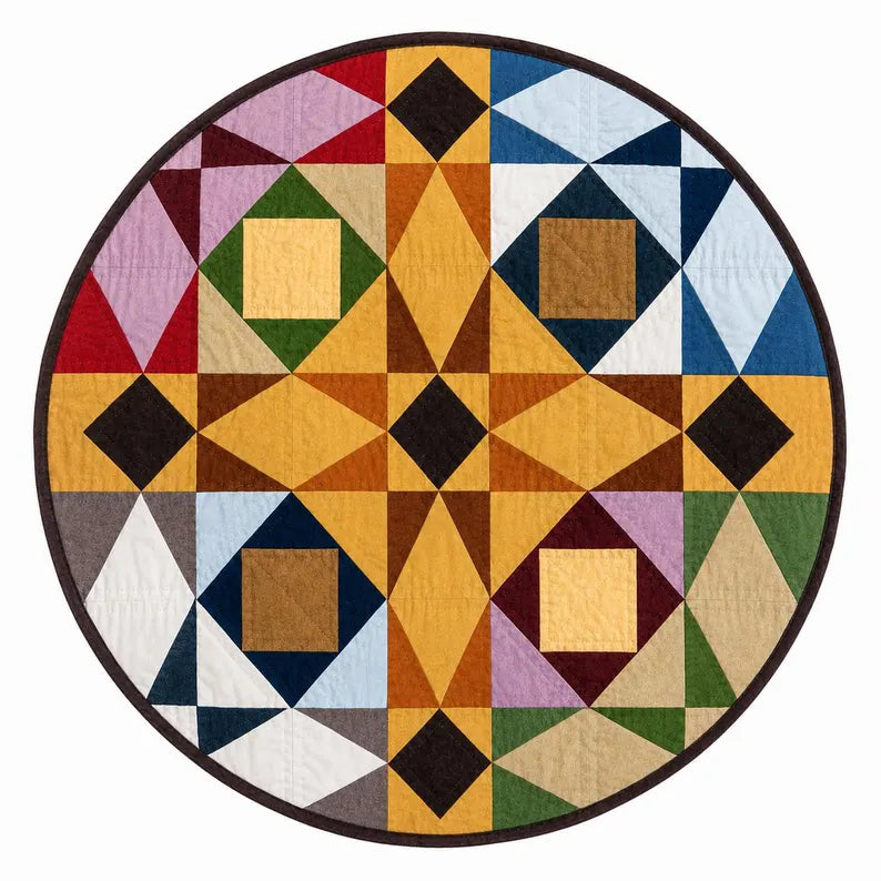 Primitive Patchwork Star Quilted Round Mat