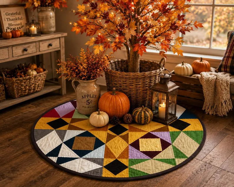 Primitive Patchwork Star Quilted Round Mat