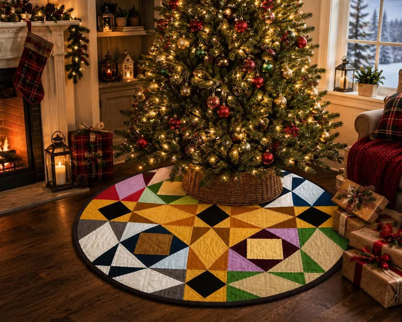 Primitive Patchwork Star Quilted Round Mat