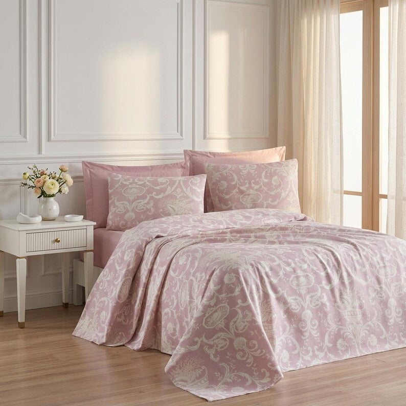 Bedding Sets Premium: Canvas Blue Patterned Double Bed Pique & Summer Quilt Set