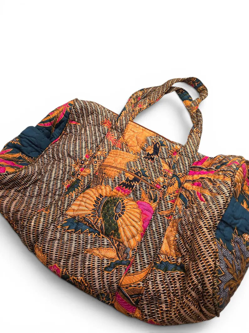 Quilted Duffle Bag: 100% Cotton Batik Patchwork Artisan Travel Weekender
