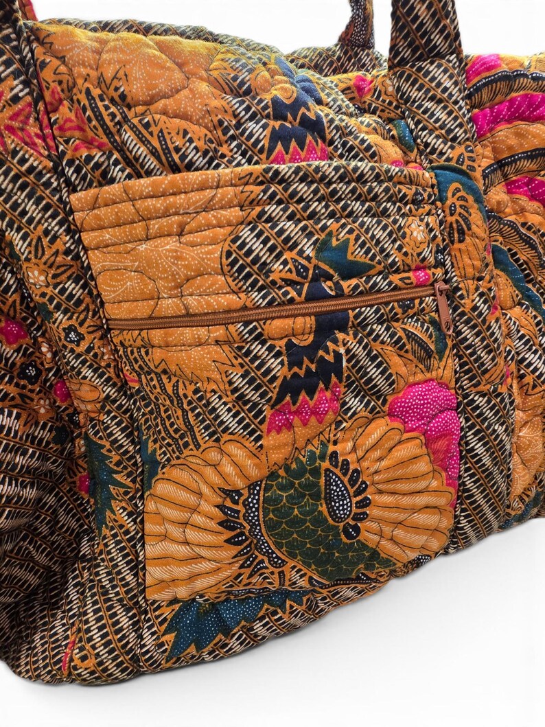 Quilted Duffle Bag: 100% Cotton Batik Patchwork Artisan Travel Weekender